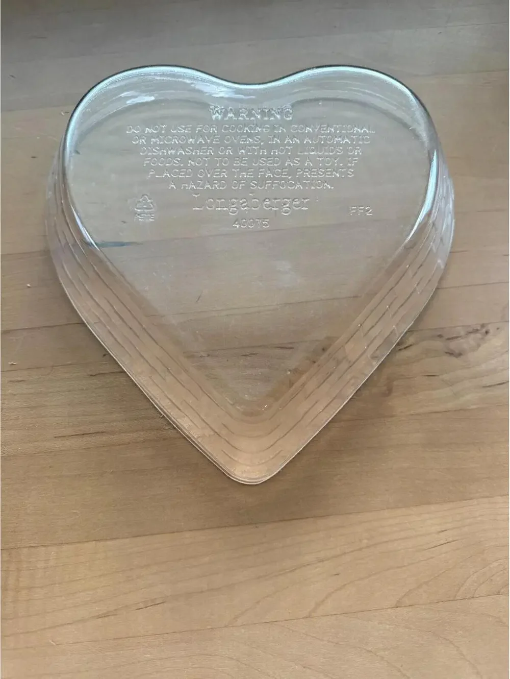 Longaberger Basket Clear Plastic Protector #40075 Heart Shaped 8L x 7.5W x 1.5H